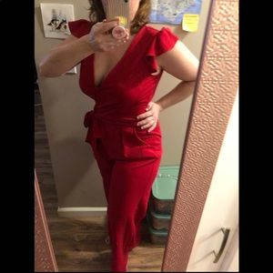2/$30 Ruby Red Pantsuit w/ Matching Waist Tie Size Large